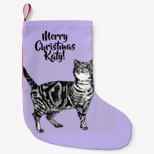 Navideño Pequeño Media Luna Gato Atigrado Feliz Navidad Calcetín la
