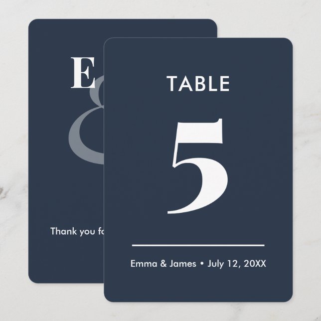 Navy Ampersand Boda | Número de Mesa (Anverso / Reverso)