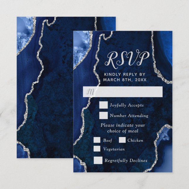 Navy and Silver Agate Meal Choice RSVP (Anverso / Reverso)