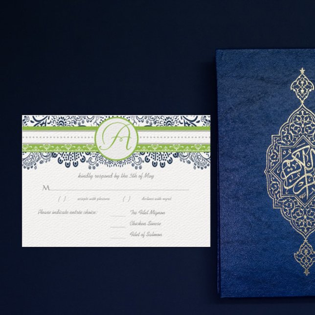 Navy Apple Green Gray Love Birds Wedds Wedds RSVP (Subido por el creador)