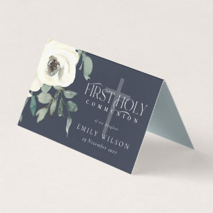 NAVY BLANCO FLORAL PRIMERA TARJETA DE LUGAR DE COM