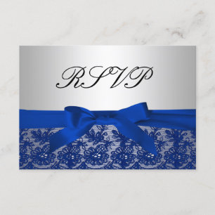 Navy Blue and Silver Lace Wedding RSVP