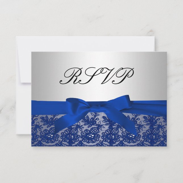 Navy Blue and Silver Lace Wedding RSVP (Anverso)