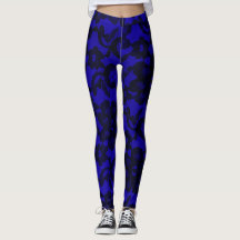 Navy Blue & Black Elegant Lace Spandex Leggings