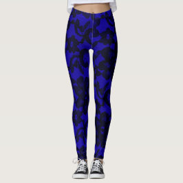 Navy Blue & Black Elegant Lace Spandex Leggings