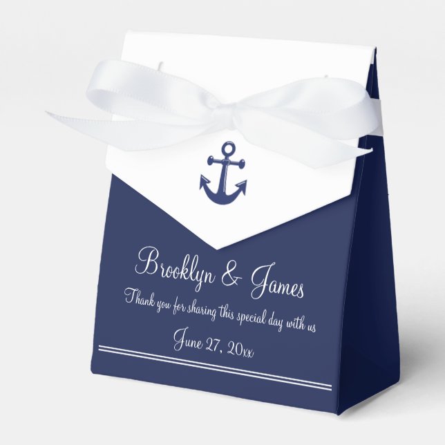 Navy Blue Boda Náutica Caja de Favor Carpa Blanca (Front Side)