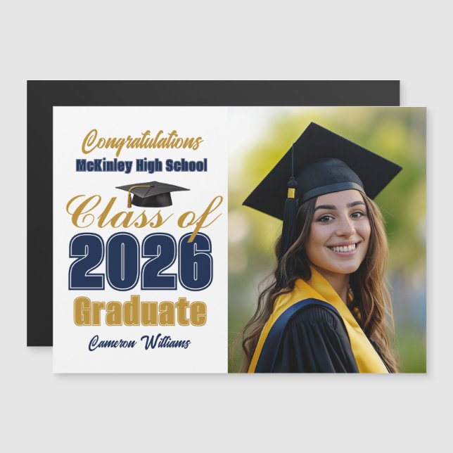 Navy Blue Class of 2026 Graduation Photo Magnet (Anverso/Reverso)