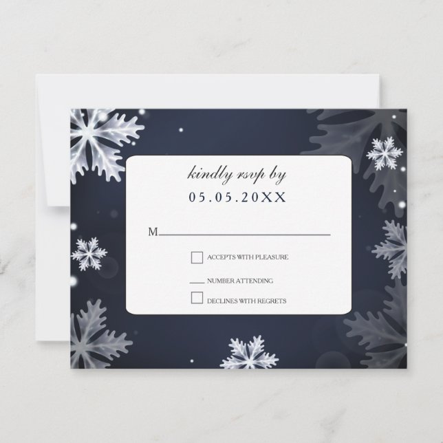 Navy Blue copos de nieve rsvp boda de invierno (Anverso)