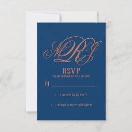 Navy Blue Copper Elegant Monograma Wedding RSVP