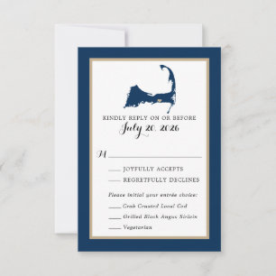 Navy Blue Dennis Cape Cod Map Wedding menú RSVP