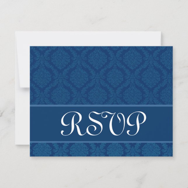 Navy Blue Diamond Damask Wedding RSVP Grande (Anverso)