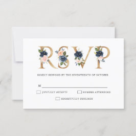 Navy Blue Dusty Rubor Boda Floral Rosa RSVP