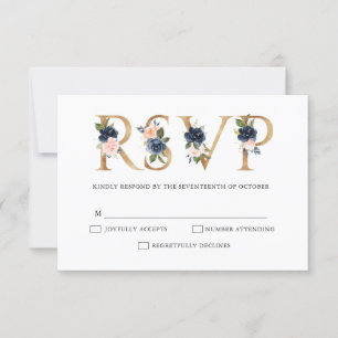 Navy Blue Dusty Rubor Boda Floral Rosa RSVP
