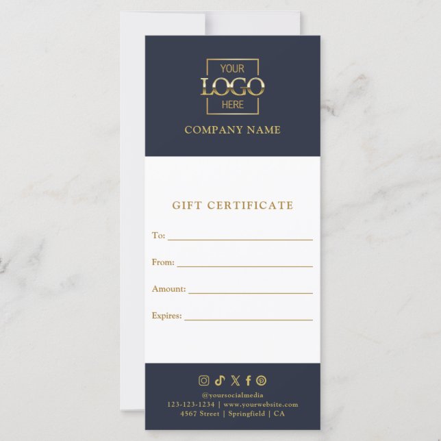 Navy Blue Elegant Modern Business Logo Gift Card (Anverso)