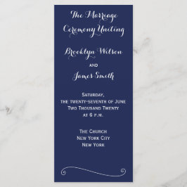 Navy Blue Elegant Wedding Programme Tarjetas para 