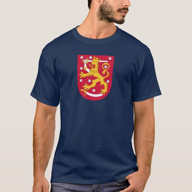 NAVY BLUE Finlandia Escudo de armas camiseta (Anverso)