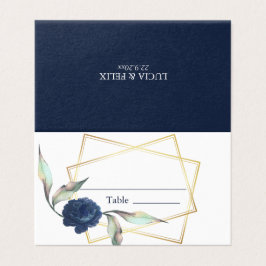 Navy Blue Floral marco dorado Boda tarjetas de pla