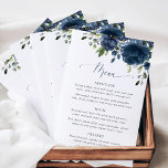 Navy Blue Flowers, Greenery, Boho, Wedding Menu<br><div class="desc">Add a personal touch to your wedding celebration with these stylish and memorable party items! Design features navy blue watercolor flowers and greenery on white background.</div>