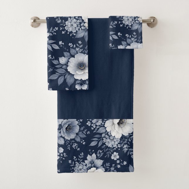navy blue flowers modern decorative bathroom  (In situ)