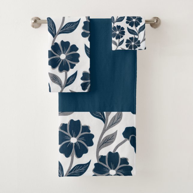 navy blue flowers modern decorative bathroom  (In situ)