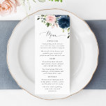 Navy Blue Flowers, Pink Flowers, Wedding Menu<br><div class="desc">Add a personal touch to your wedding celebration with these stylish and memorable party items! Design features navy and blush pink watercolor flowers and greenery on white background.</div>