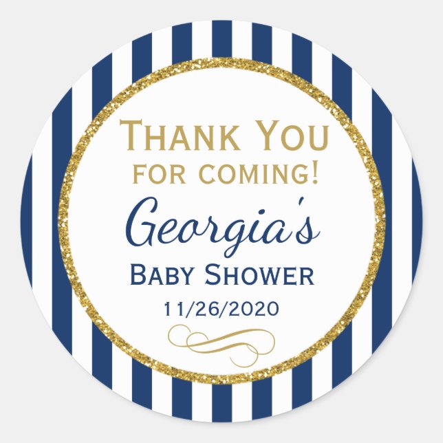 Navy Blue Gold Baby Shower Gracias Etiqueta De Fav (Anverso)