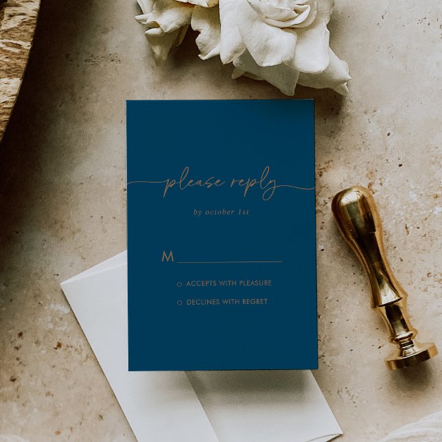Navy Blue Gold Classic Wedding RSVP (Subido por el creador)