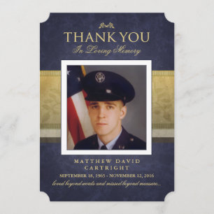 Navy Blue & Gold Elegance Gracias Tarjeta Memorial