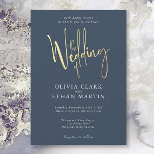 Navy Blue Gold Elegant Invitación moderna y sencil
