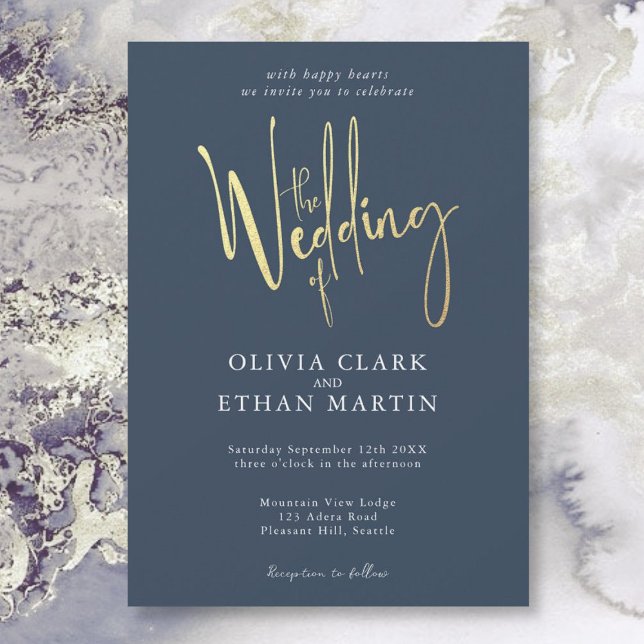 Navy Blue Gold Elegant Invitación moderna y sencil (Subido por el creador)