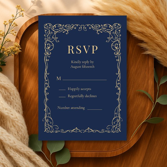 Navy Blue Gold Minimalist Wedding RSVP  (Subido por el creador)