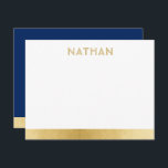 Navy Blue Gold Moderno Bar Mitzvah Gracias Tarjeta<br><div class="desc">Bar Mitzvah y Bat Mitzvah Tarjetas de nota de agradecimiento modernas y personalizadas con una sencilla y moderna franja de borde azul y oro y un nombre personalizado en una sutil y única fuente divertida en la parte superior. Elementos de coordinación disponibles en la sección Mitzvah de la barra de...</div>