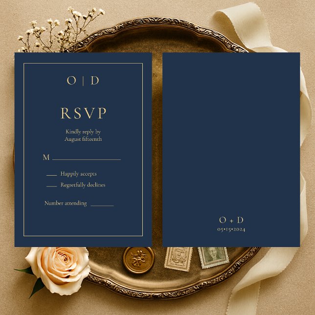 Navy Blue Gold Monogram Wedding RSVP  (Subido por el creador)