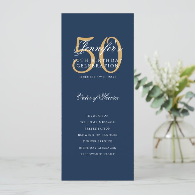 Navy Blue Gold Programa de cumpleaños número 50 co (Anverso de pie)