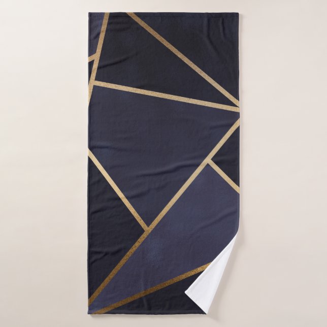 Navy Blue Gold Triángulos Geométrico Elegante Clás (Toalla de baño)