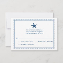 Navy Blue Graceful Starfish Wedding RSVP