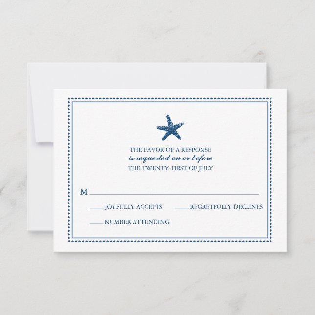 Navy Blue Graceful Starfish Wedding RSVP (Anverso)