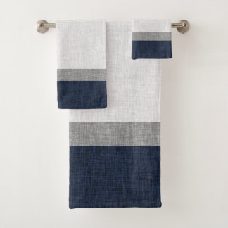 Navy Blue Gray White Bold Stripe Crosshatch