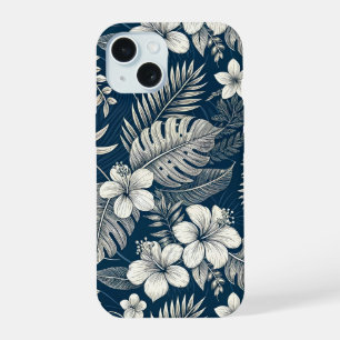 Navy Blue Hibiscus Monstera Tropical Botanical