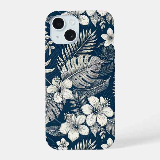 Navy Blue Hibiscus Monstera Tropical Botanical (Reverso )