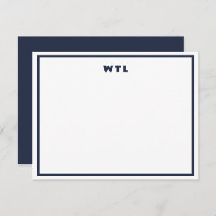 Navy Blue Initials Monograma Tarjeta de nota moder