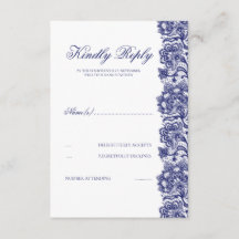 Navy Blue Lace Wedding RSVP