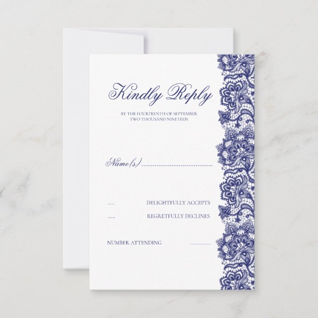 Navy Blue Lace Wedding RSVP (Anverso)