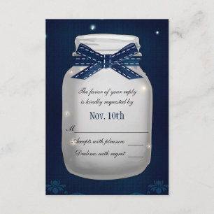 Navy Blue Mason Jar con tarjeta RSVP de luciérnaga