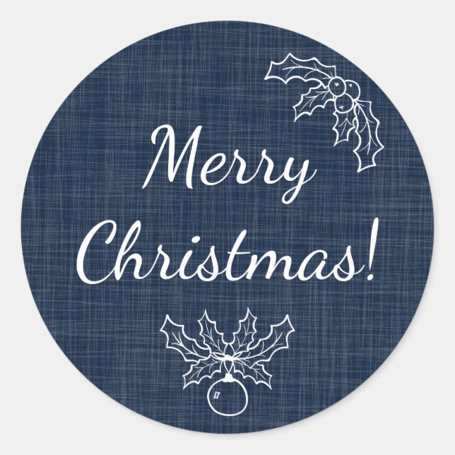 Navy Blue Merry Christmas Burlap Look Pegatina (Anverso)
