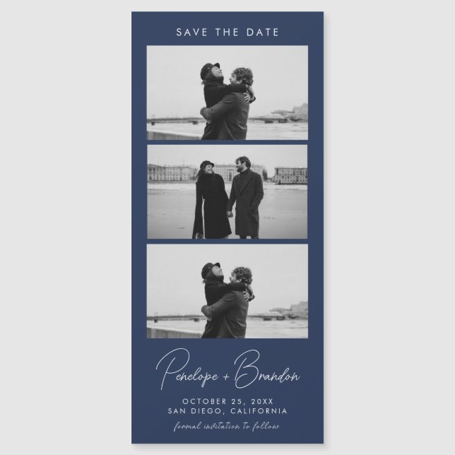 Navy Blue Modern Photo Strip Magnetic Boda (Anverso)