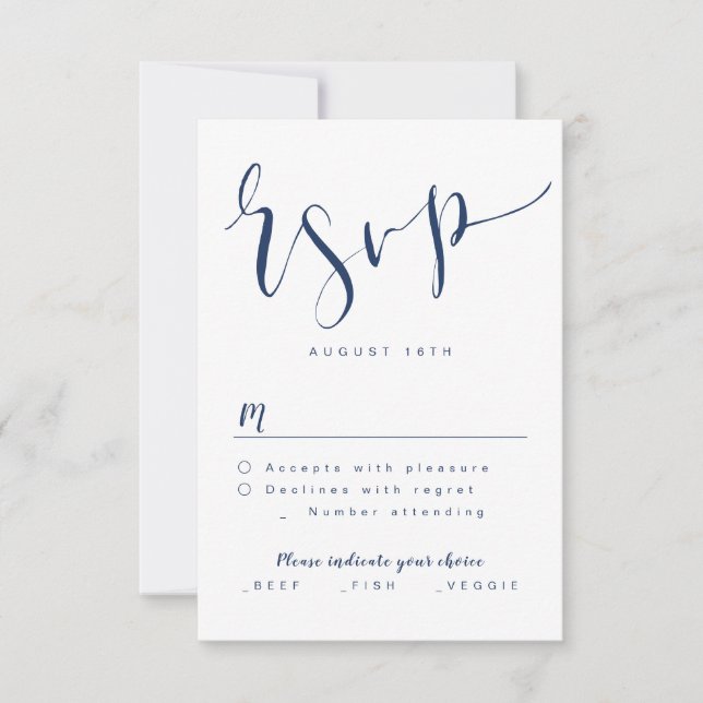 Navy Blue Modern Simple Script Wedding RSVP (Anverso)
