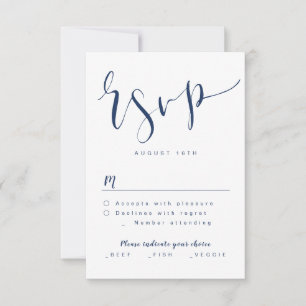 Navy Blue Modern Simple Script Wedding RSVP
