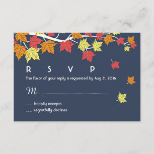 Navy Blue Otumn Wedn Tarjeta RSVP Hojas de arce