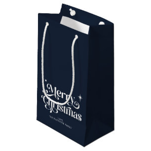 Navy Blue Retro Feliz Navidad Pequeña Bolsa de Reg